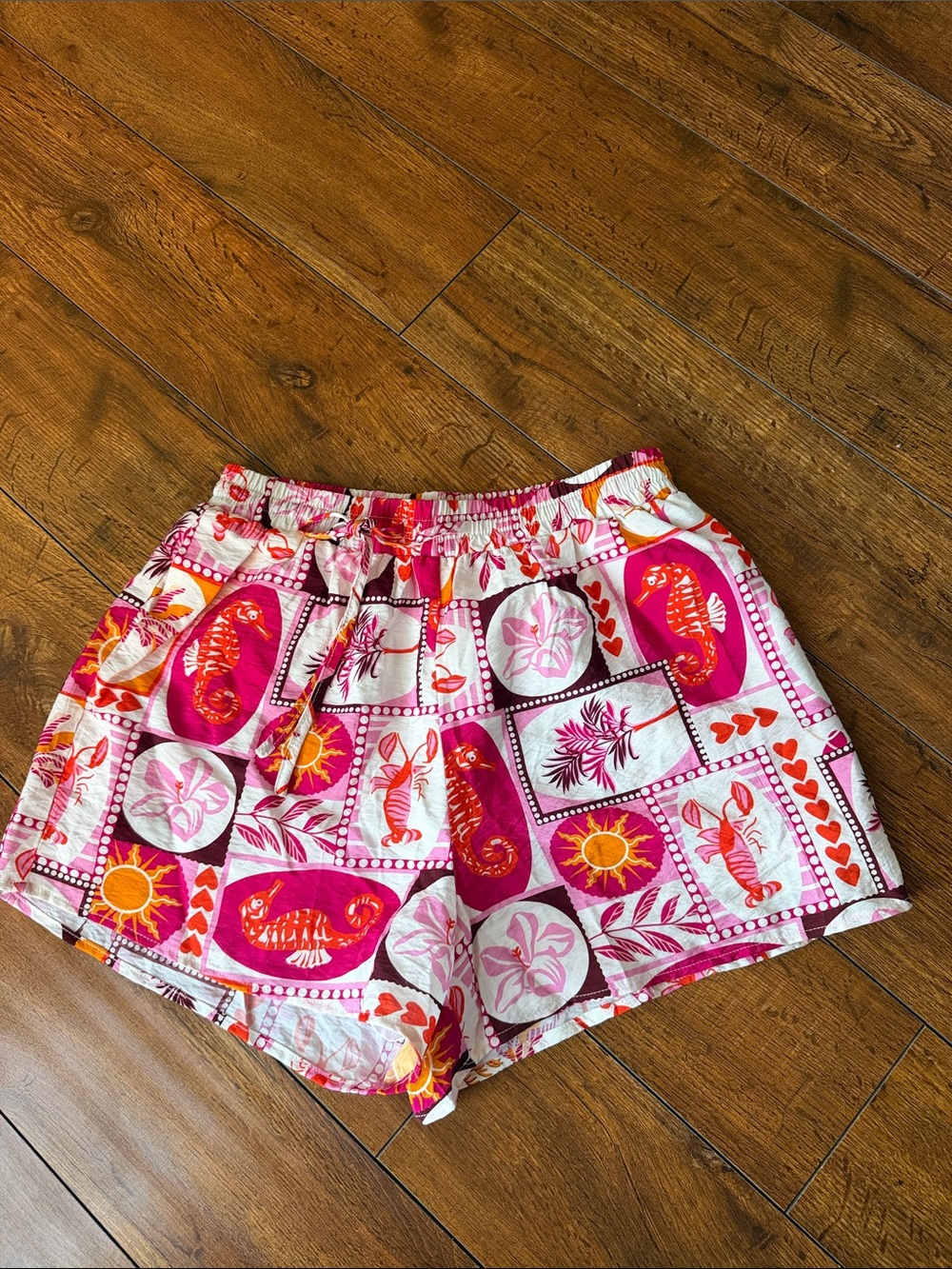 Pink Rose Pink & Orange Tropical Print Swim Shorts